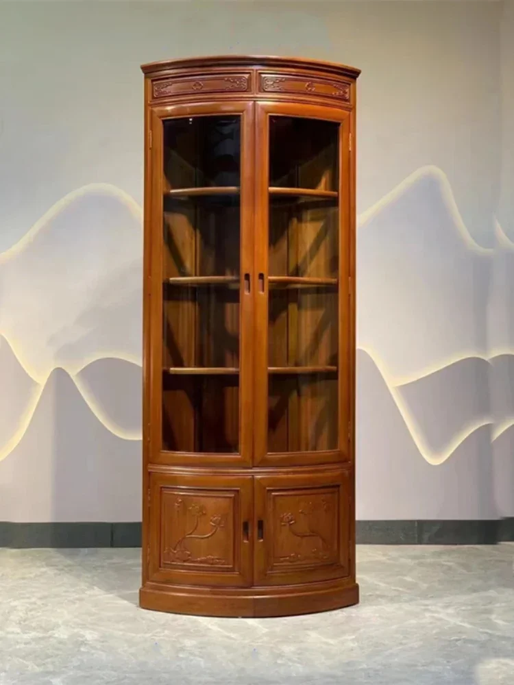 Redwood furniture corner cabinet, triangle cabinet, rosewood color, pineapple grid, solid wood corner bookshelf, wine cabinet
