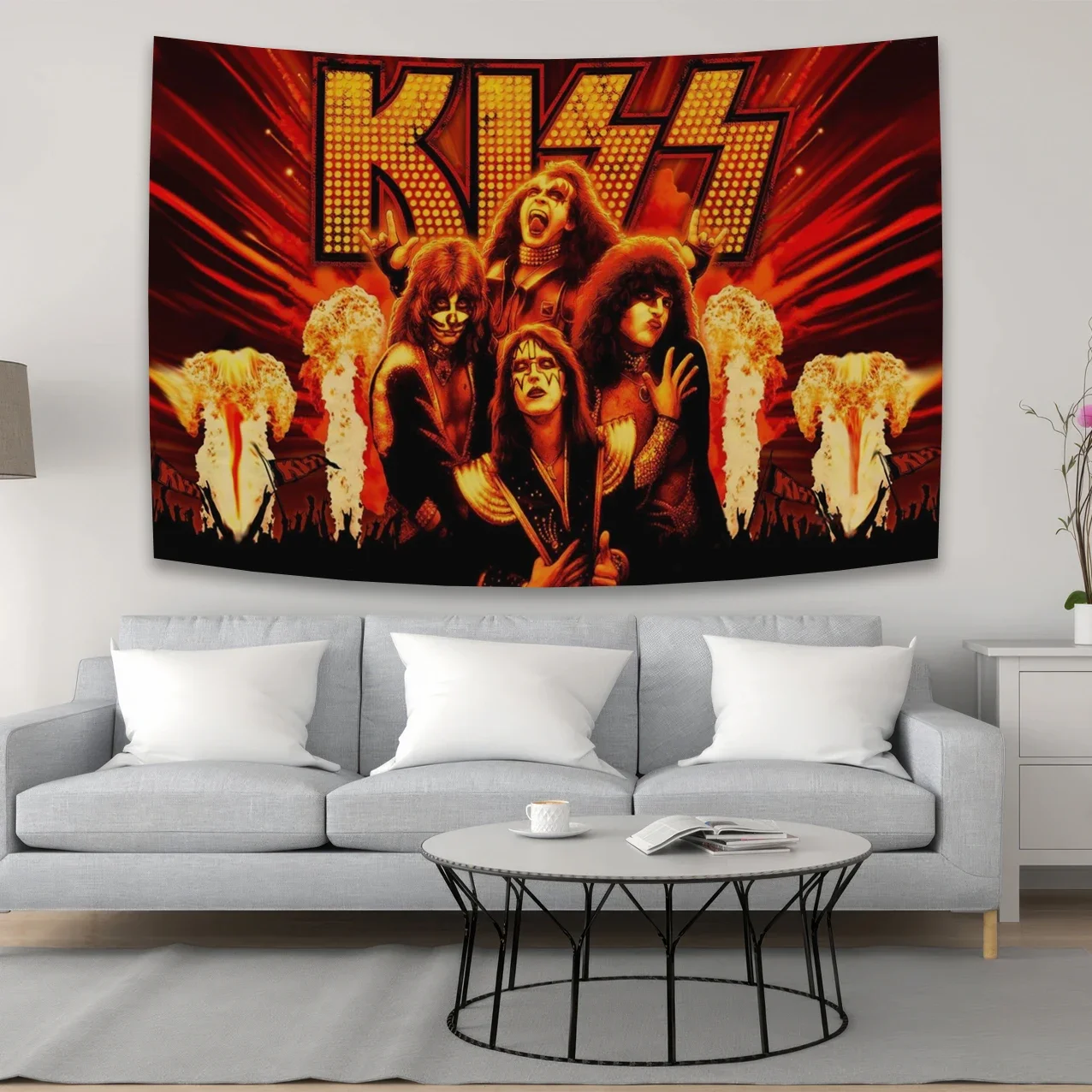 

Kiss Rock And Roll Band Music Tapestry Or Banner Or Flag Hippie Bohemian Home Background Wall Decoration