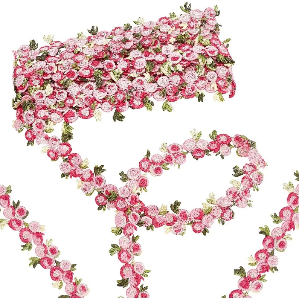 Polyester Lace Trim Ribbon for Jewelry Making Garment Accessories Cherry Pattern Deep Pink 7/8 inch(22~23mm)