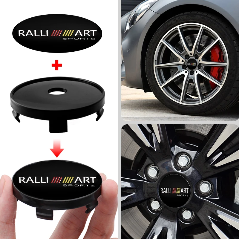 4pcs 56mm+60mm Car Hub Center Wheel Caps Emblem Badge Decals Styling Sticker For Mitsubishi RalliArt Lancer Ralli Art Accessorie