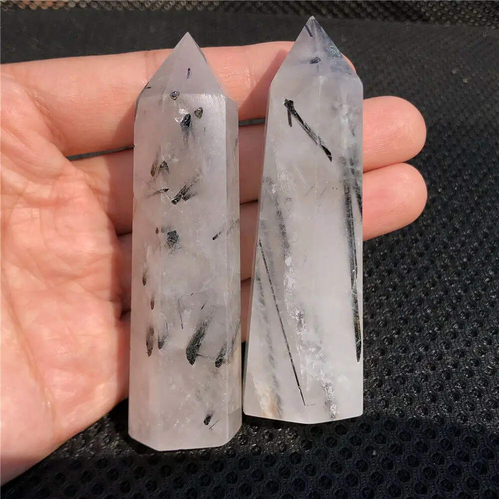 

70-90mm Natural Black Hair Tourmaline Stone Tower Pillar Quartz Crystal Mineral Reiki Healing Home Demagnetization Decoration