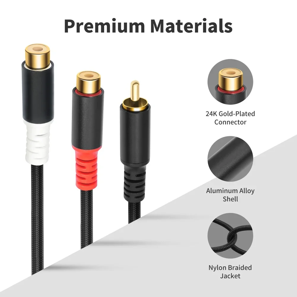 For RCA For Audio Y Adapter Cable 30cm Male Input Dual Female Outputs Gold Plated for AV Equipment Interconnection