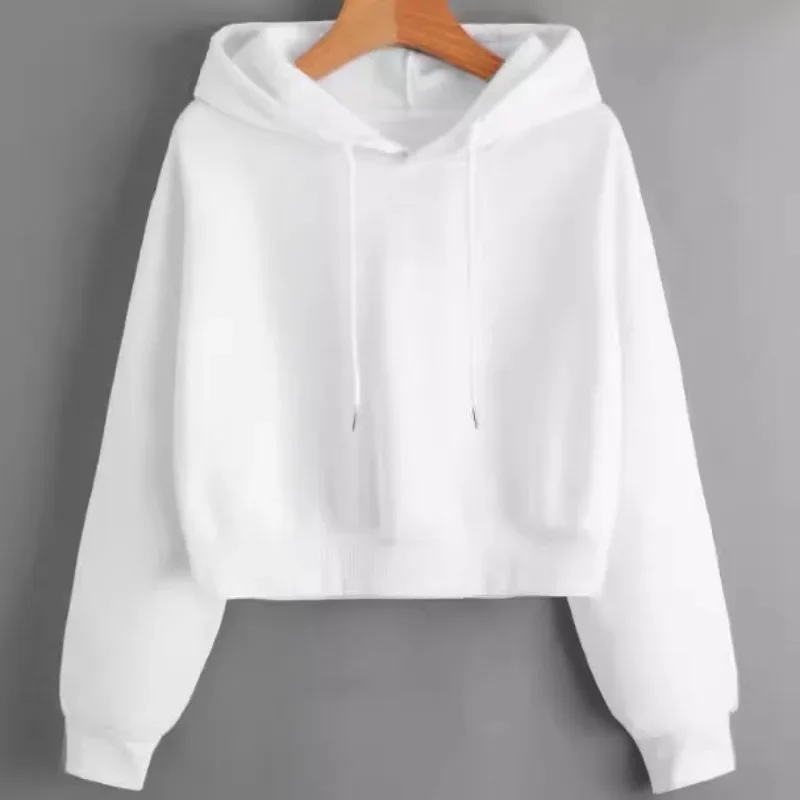 

Solid Color Hoodie Sweatshirts Personality Crop Short Style Long Sleeve Top Female Streetwear Y2k Clothes Sudaderas De Mujeres