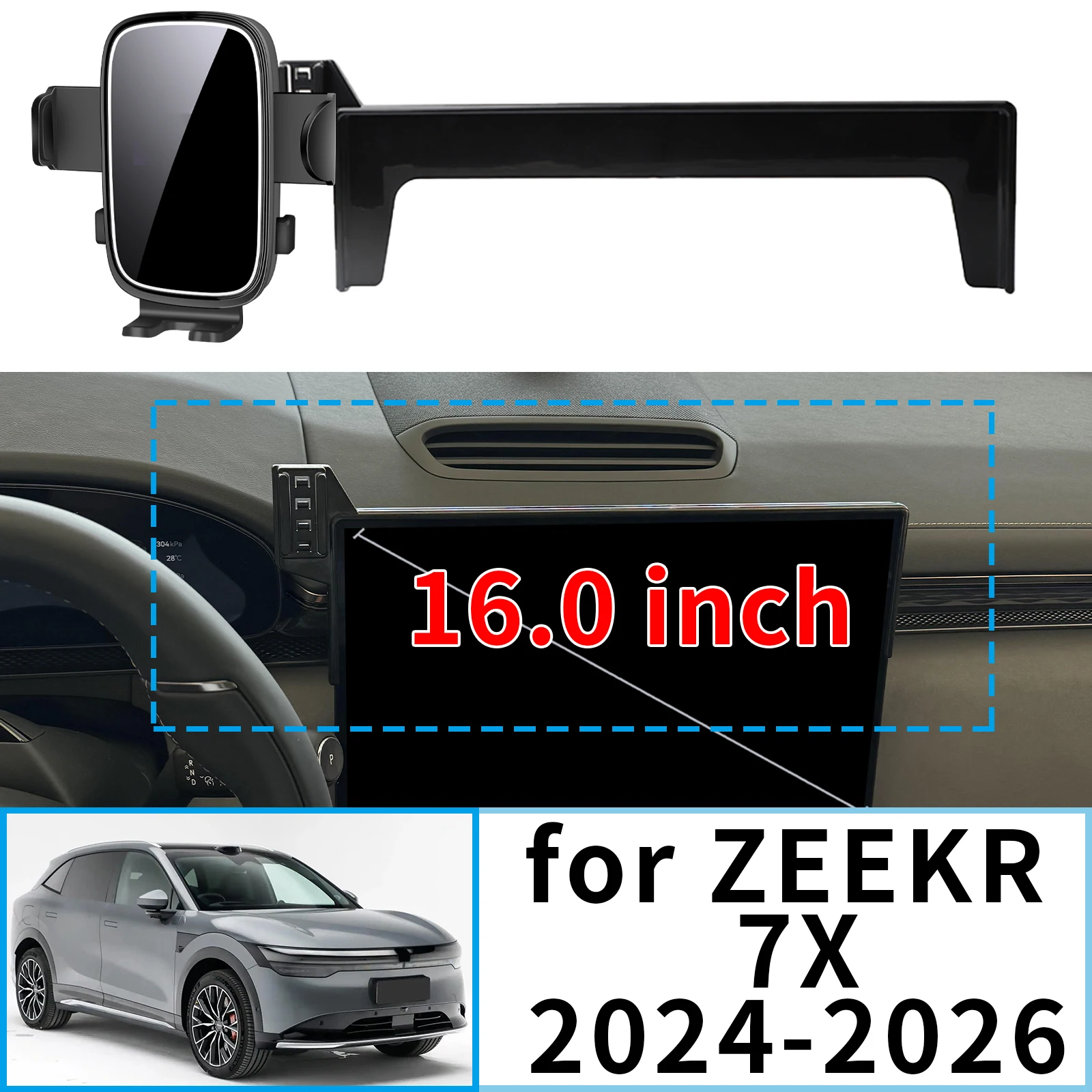 

fit for ZEEKR 7X 2024 2025 2026 16inch ​​Stable Clip-On Phone Holder​​ Mount Screen Base No Vibration​ Car accessoires