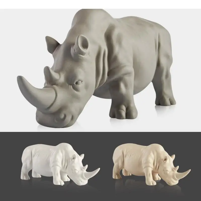 Ceramic Simulation Animal Sculpture Handicraft Furnishings Rhinoceros Modern Home Decoration Accessories Figurine