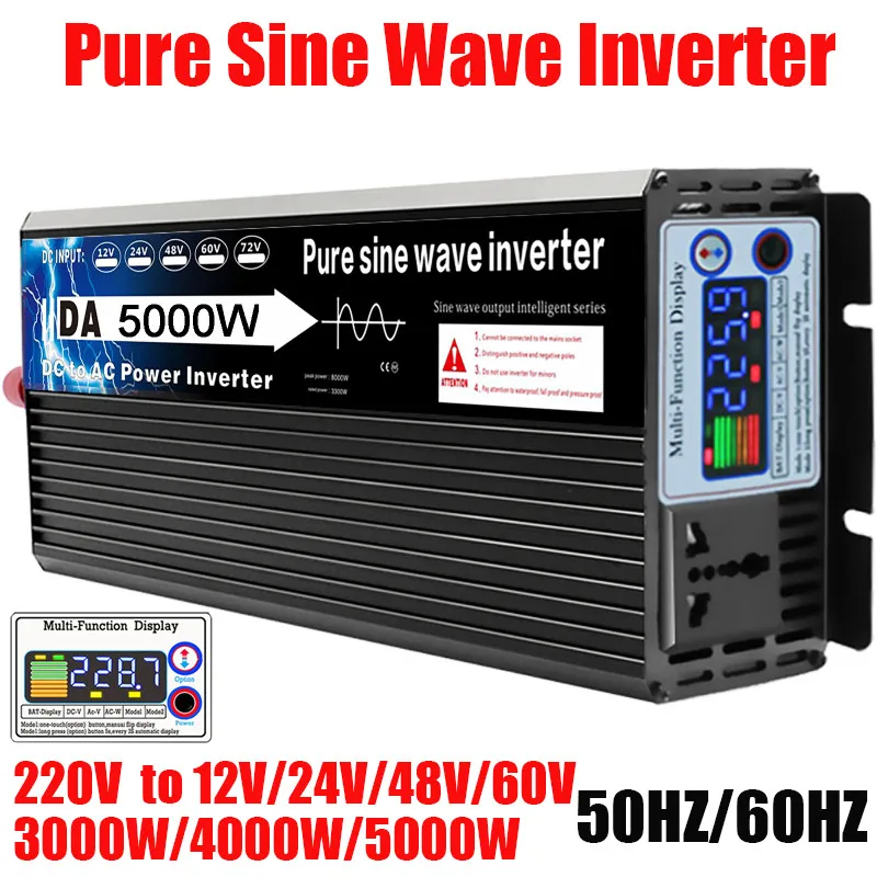 inversor solar de onda senoidal pura transformador de tensao conversor de energia ue soquete dos eua dc 12v 24v 36v ca 220v 3000w 4000w 5000w 01