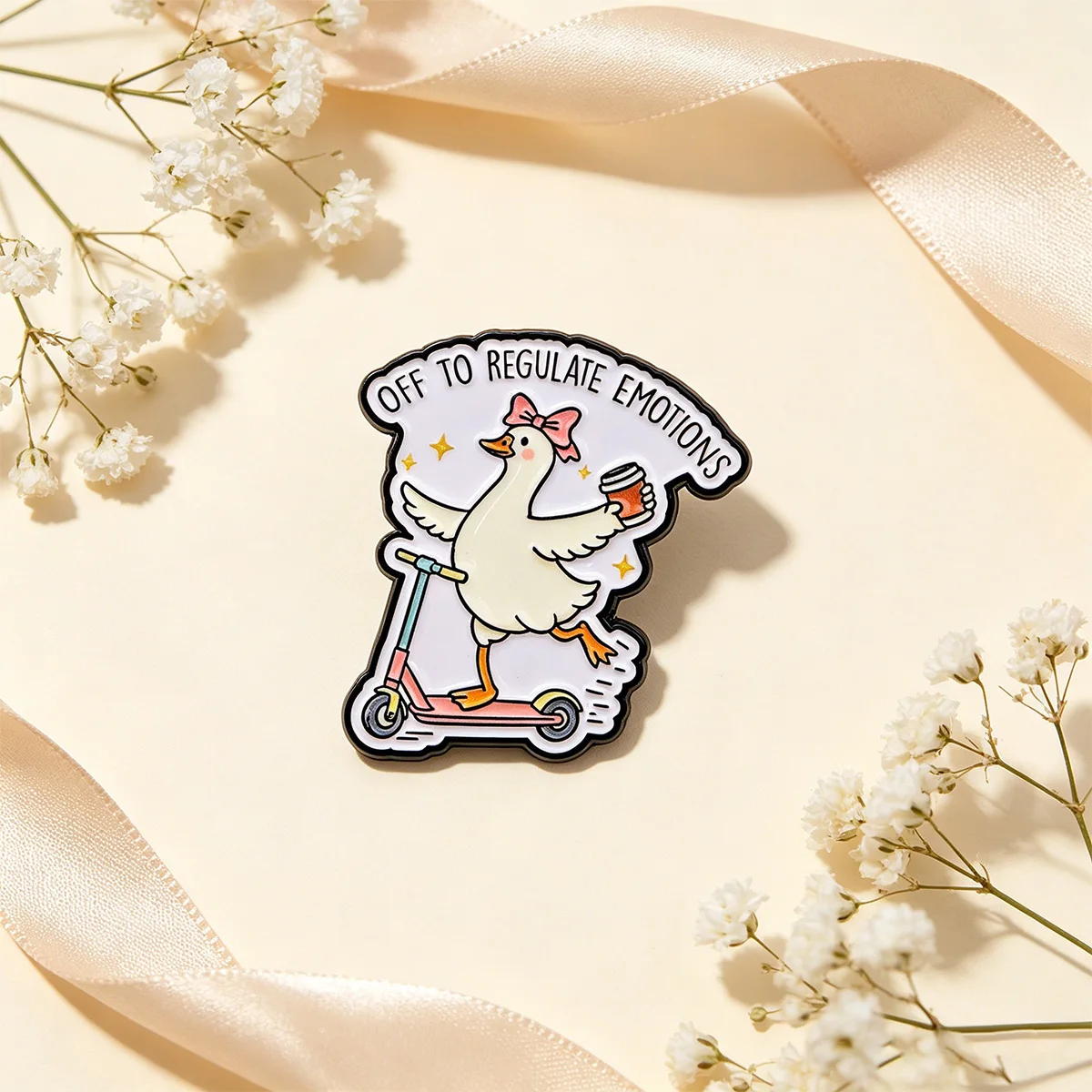 OFF TO REGULATE EMOTIONS Enamel Pin Cute Duck Brooch Lapel Pins Badge on Backpack Clothing Accessories Animal Jewelry Gifts