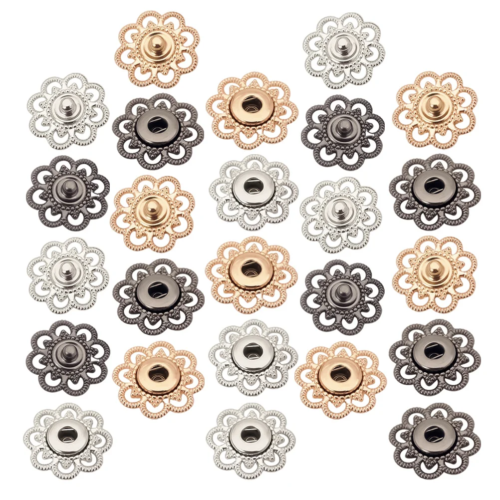 

30Pcs Metal Snap Buttons Hollow Flower Style Sew on Buttons Fasteners for Clothing Dress Shirt Skirt Snap Replacement Kit