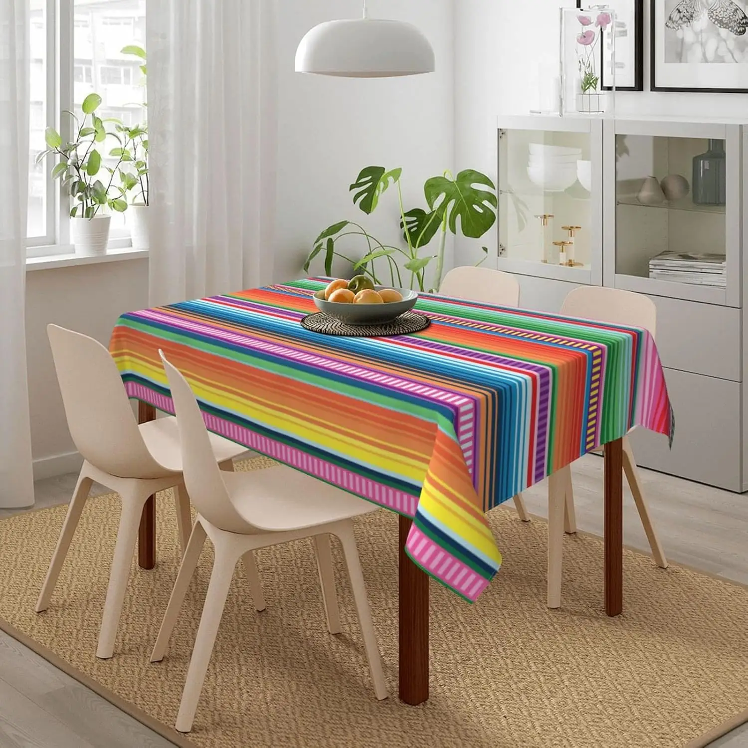 Mexican Colorful Stripe Pattern Rectangle Tablecloth Mexico Party Decor Reusable Polyester Cloth Covers for Kitchen Table Decor