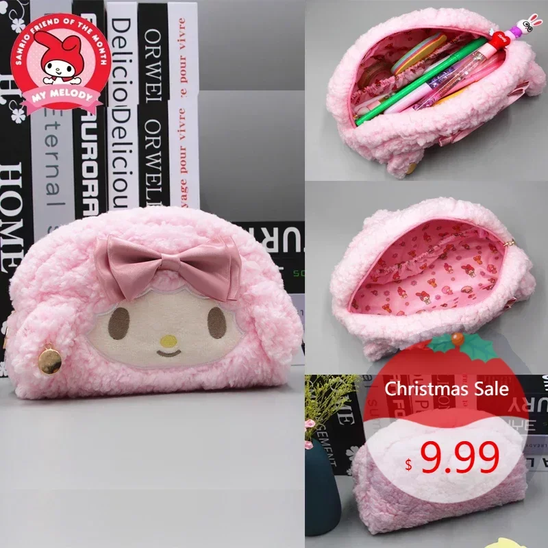 

Sanrio MyMelody Pencil Case Stationery Box Plush Cute Large Capacity Kawaii Portable Cosmetic Storage Bag School Supplies Gift