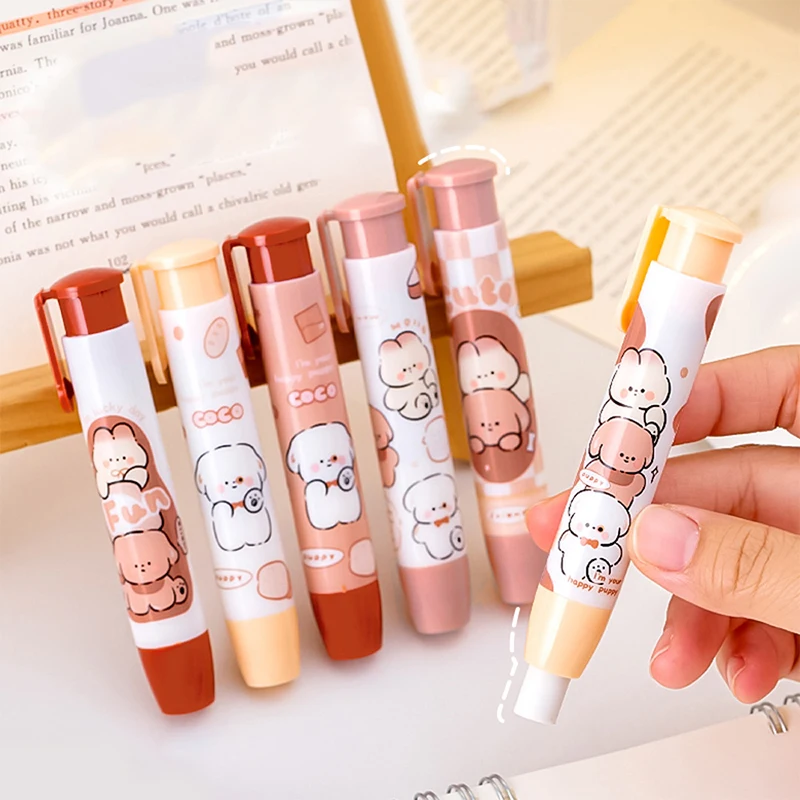 1Pc Creative Cartoon Dog Press Eraser Pupils Drawing Correction Tool Exchangeable Core Less Chip Eraser Office Stationery