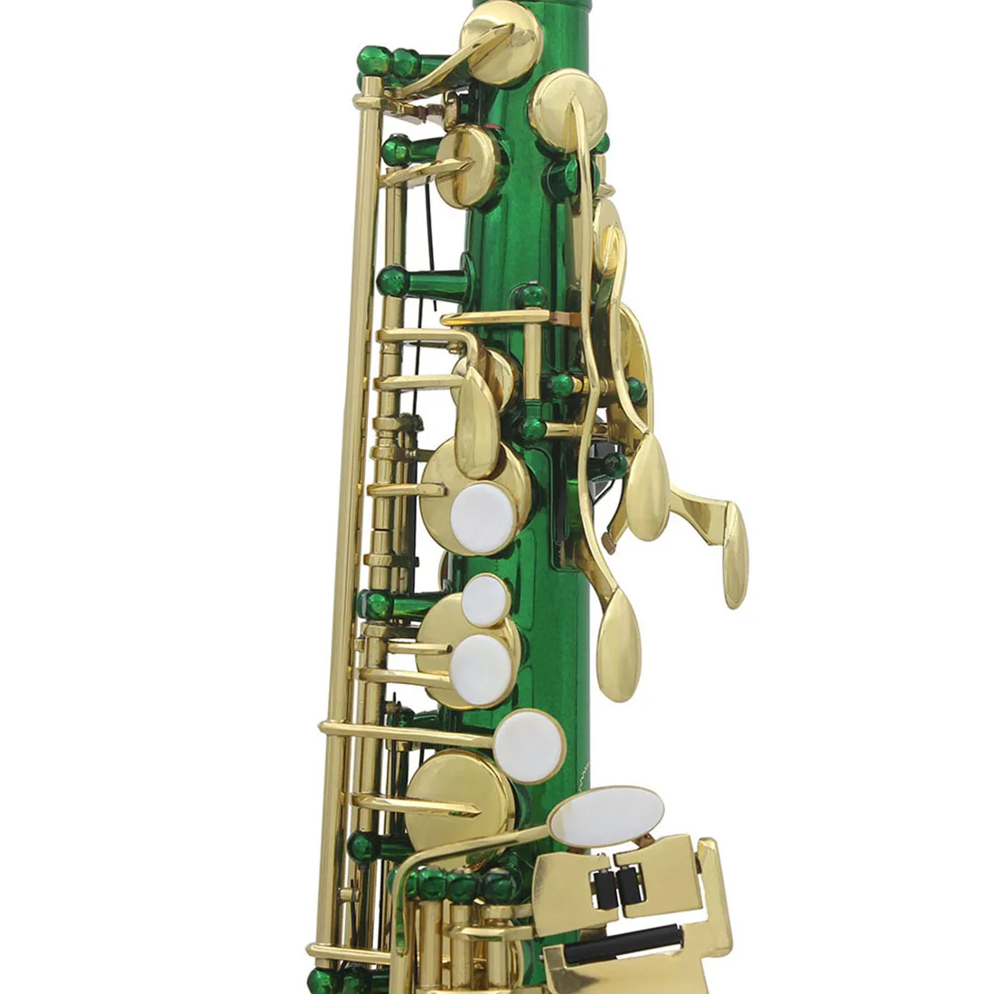 Alto saxophone Eb brass with carved white shell buttons green cloth box instrument