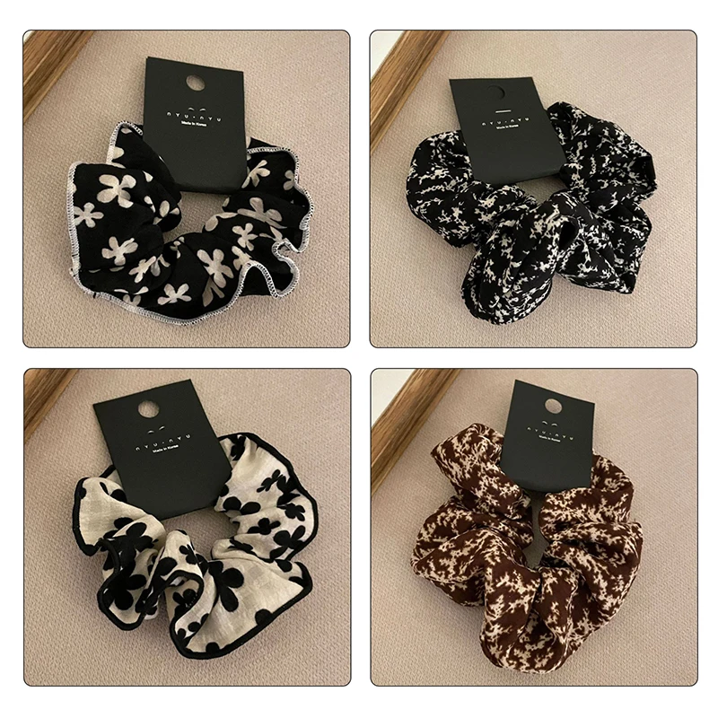 Bando rambut Vintage elastis untuk wanita, ikat kepala minimalis motif bunga tali kepala aksesori rambut ekor kuda