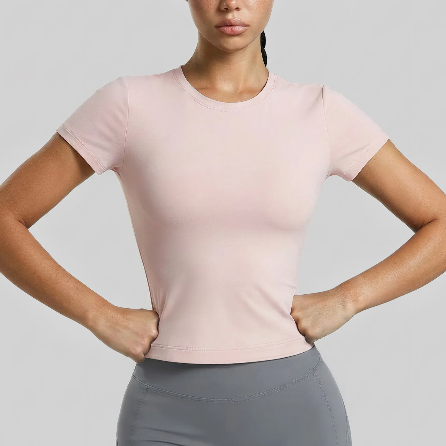 Women Basic Crew Neck Yoga T-shirt, Slim Fit Quick Dry Breathable Workout Short Sleeve Top