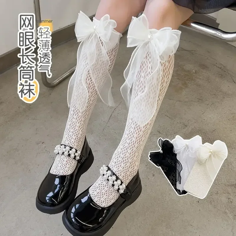 Baby Summer Thin Lolita Sock Lace Bowknot Stockings Girl Long Socks School Uniform Princess Calf Socks Kids Knee High Stocking