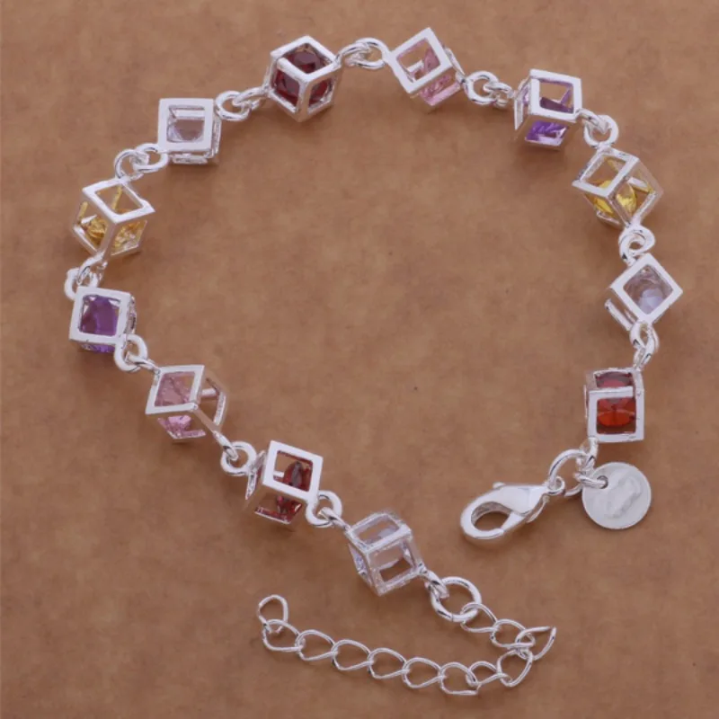 925 Sterling Silber Armband Klassiker mit Bunten Zirkonen für Damen Mode Einfacher Verlobungs- und Hochzeitsschmuck Hochwertige Geschenke