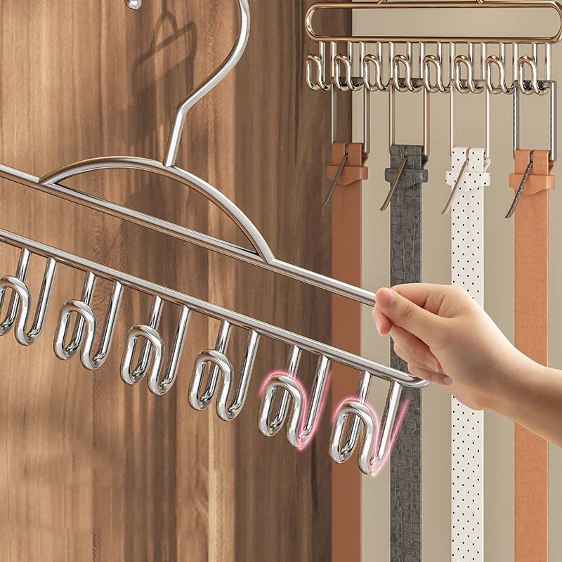 Metal Belts Camisole Clothes Hanger 8 Hooks Hats Tie Organizer Rack Space Saving Non-slip Wardrobe Clothing Storage Holder