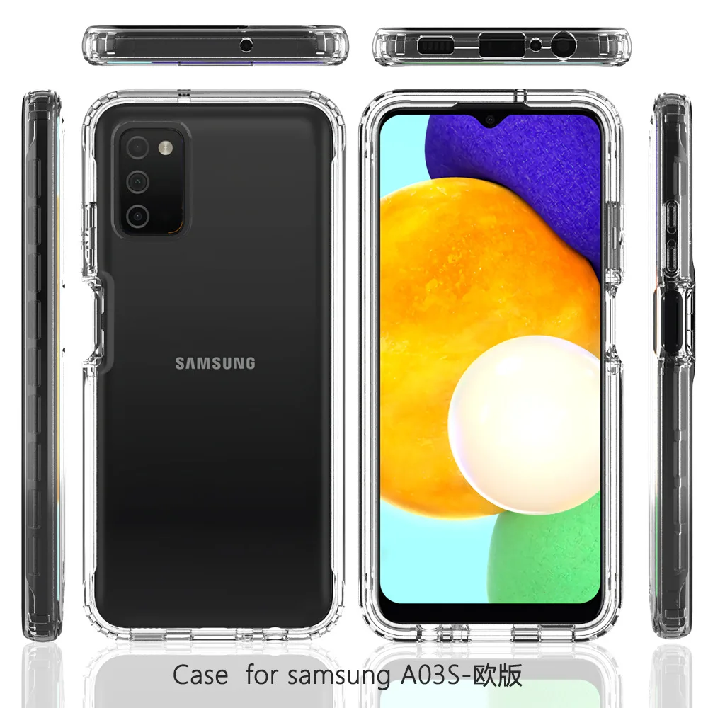 

2 in 1 Transparent anti-fall shield phone case For Samsung A03S European Edition (166mm) shockproof protective back cover