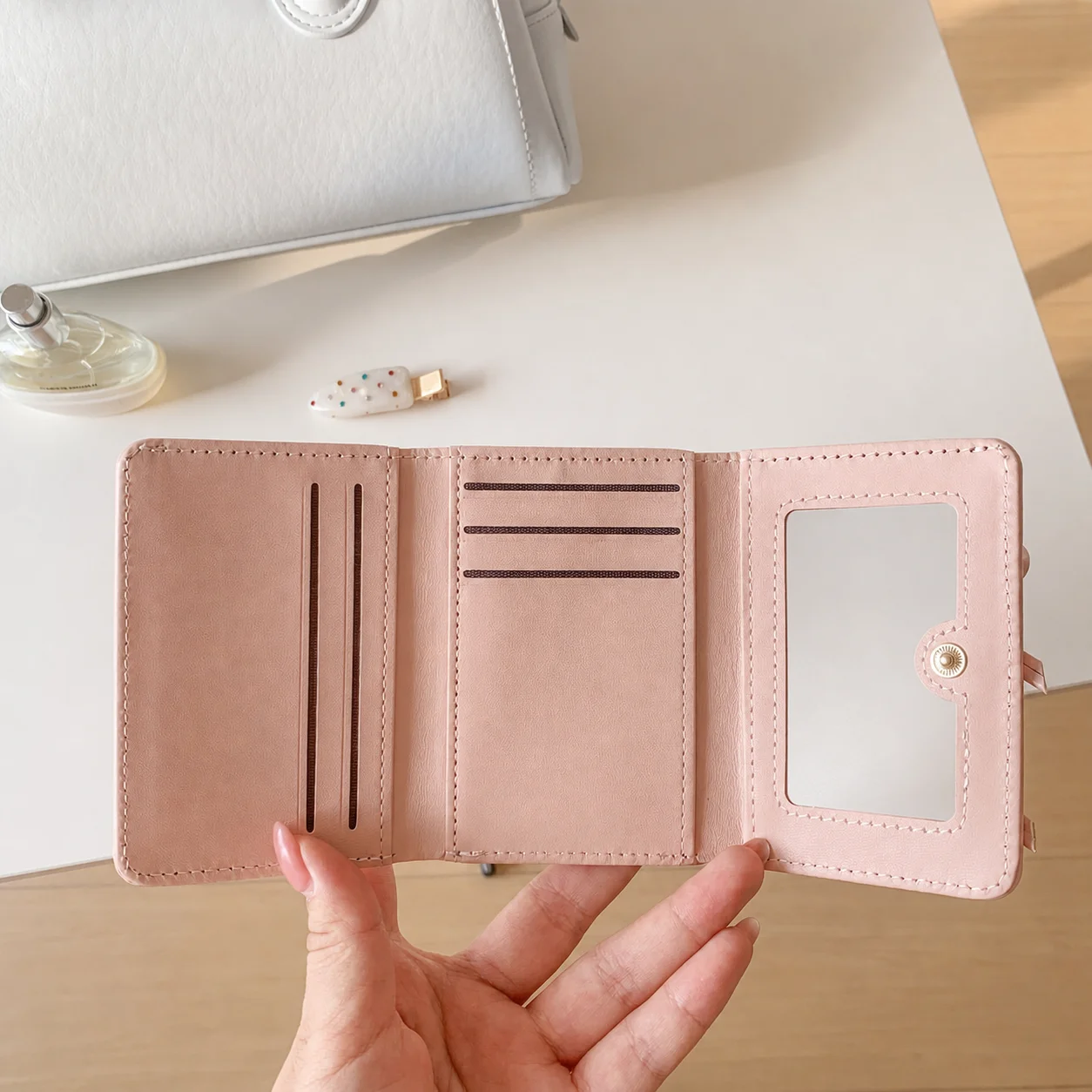 Women'S Wallet Compact Trifold Wallet Pu Leather Wallet Sweet For Dating Cash Storage Card Storage