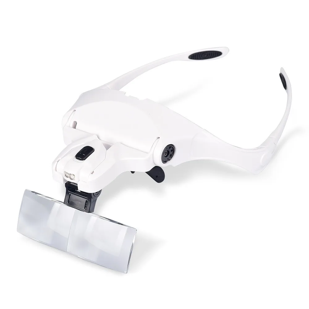 Headband Magnifying Glass Led Light Magnifier Adjustable 5 Lens For Nail Art, Tattoo, Eyelash Grafting