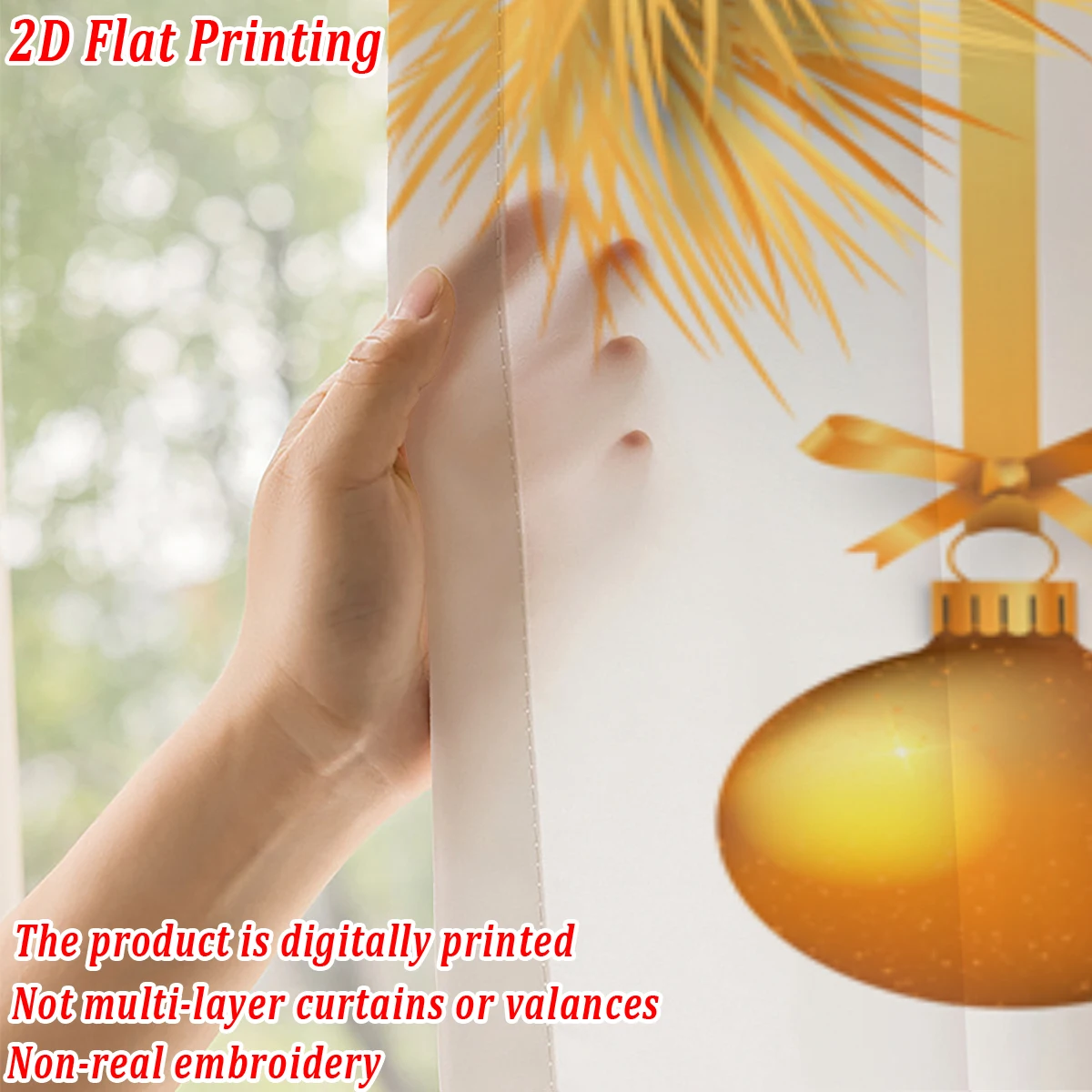 Christmas Flat Printing Kitchen Sheer Curtain with Merry Christmas Ball Candle Ornament For Christmas Home Decor  Party