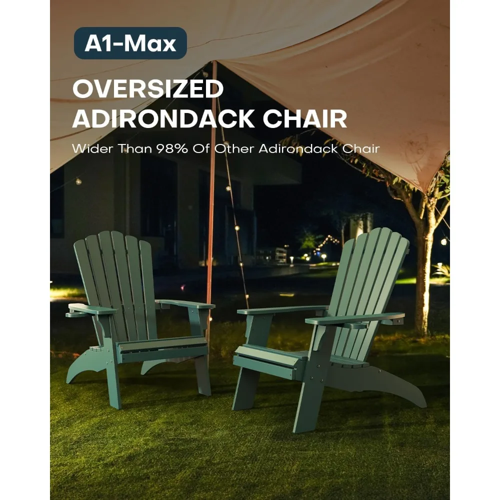 Oversized Adirondack Chair Set of 2, Outdoor Fire Pit Chair with 2 Cup Holders,