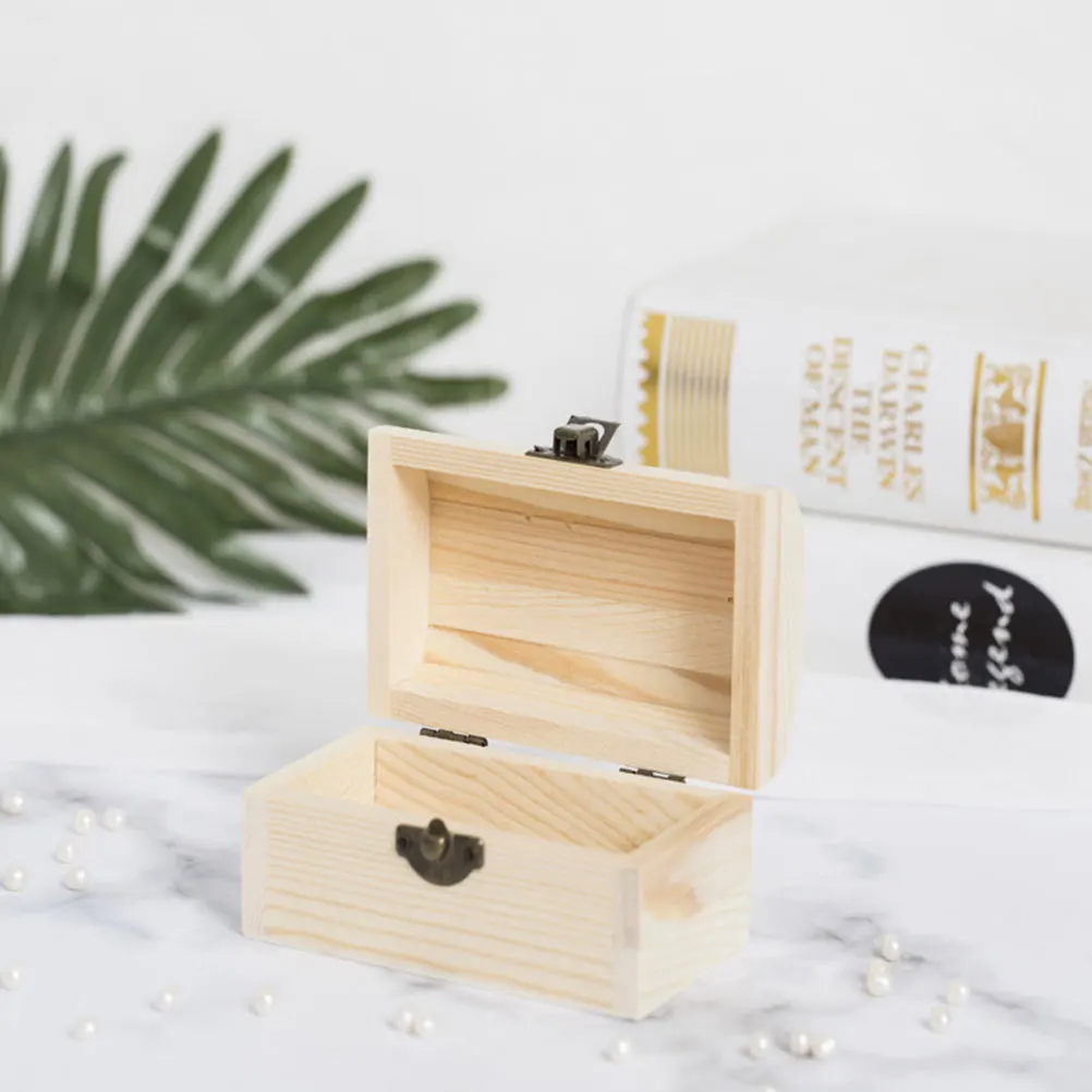 

1Set Wooden Arched Lock Box Thickened Solid Color DIY Unfinished Storage Case for Cosmetics Jewelry Stationery