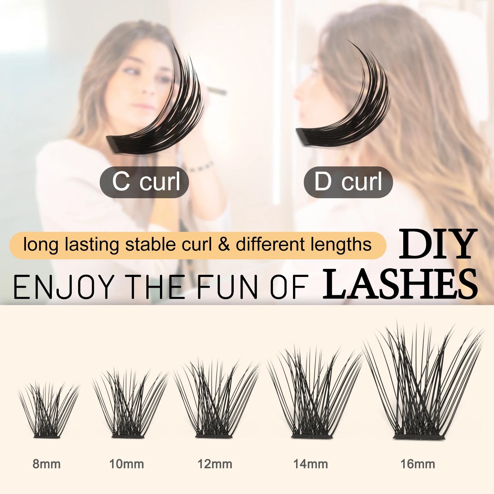 Quewel Bushy Clusters Eyelash Extension DIY Strip Lashes Segmented 72 Volume Eyelashes Bundles Faux Mink Premade Lash