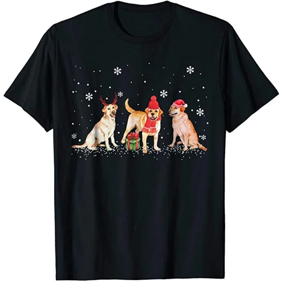 Santa Hat Reindeer Horn Labrador Dogs Christmas T-Shirt 100% Cotton O-Neck Summer Short Sleeve Casual Mens T-shirt Size S-3XL