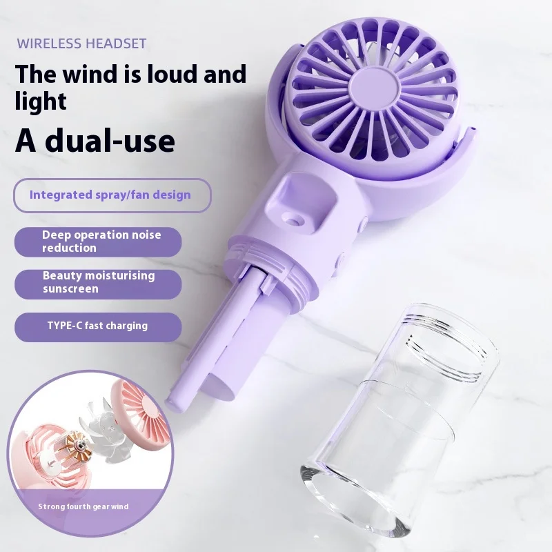 New Handheld Mist Fan Portable Mini Rechargeable Fan with Spray Humidifier 4 Speeds One-Button Mist Spray