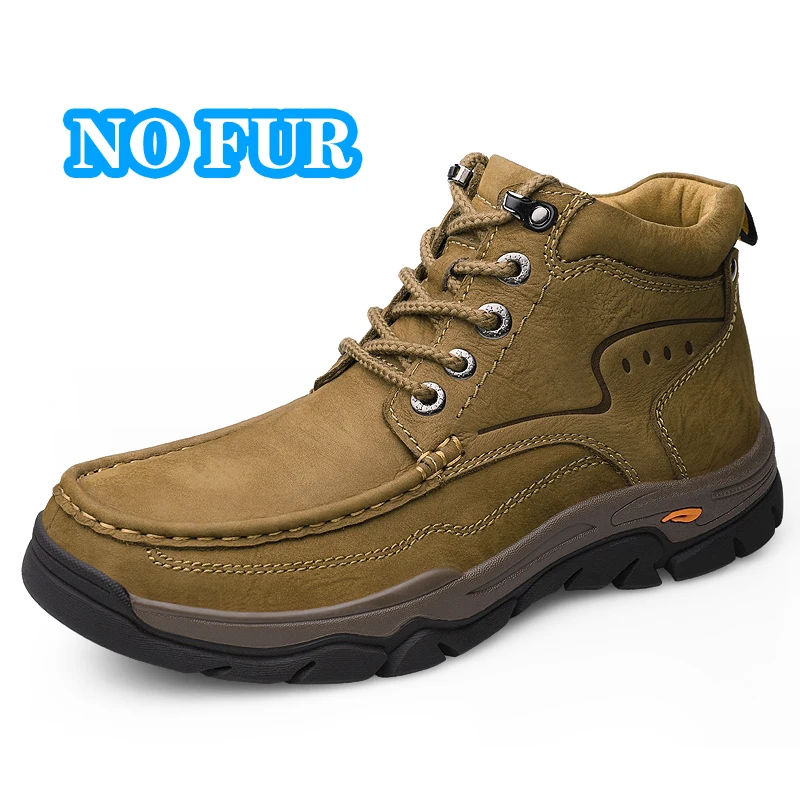Luxuriöse Motorradstiefel für Herren: Unifarbenes Echtleder, warmes Fellfutter, lässige Winterstiefel für draußen._voghion.com