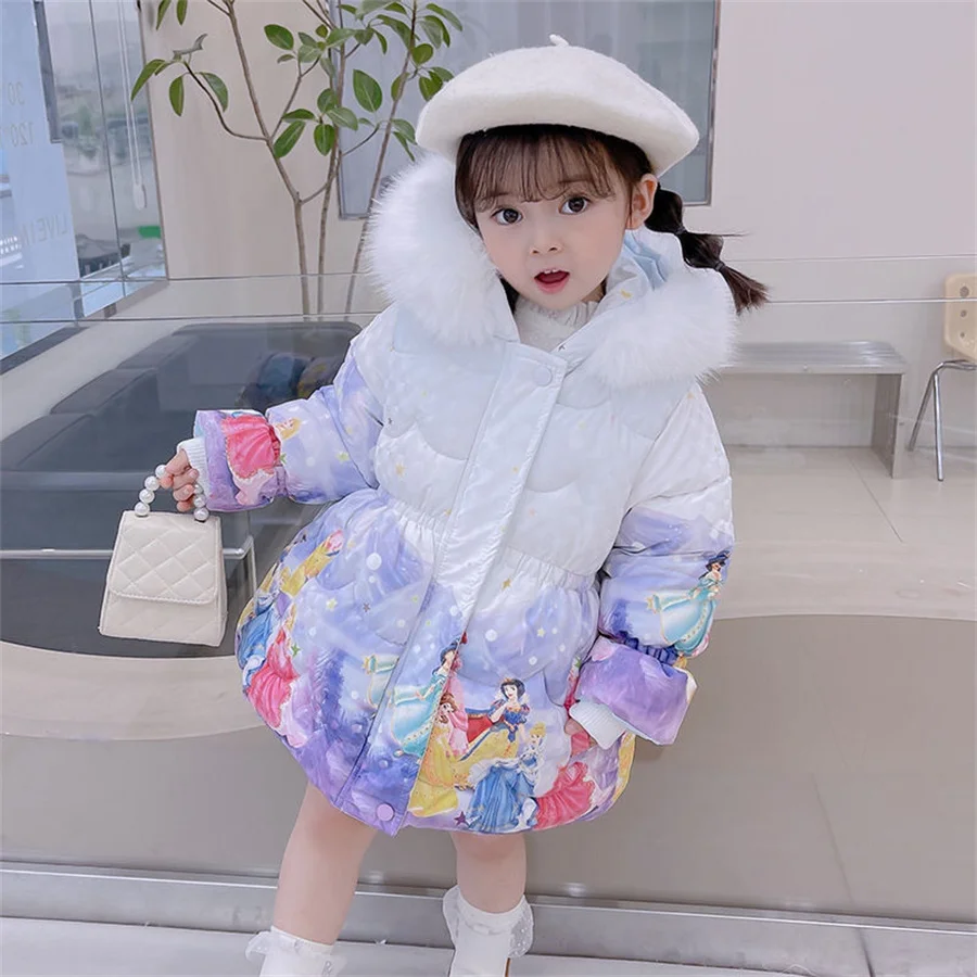 2024 New Girls Down Jacket Cute cartoon Winter Warm Fashion Parka Coat Hooded Zipper Girls Outerwear 5-12 Years Kids Clothes