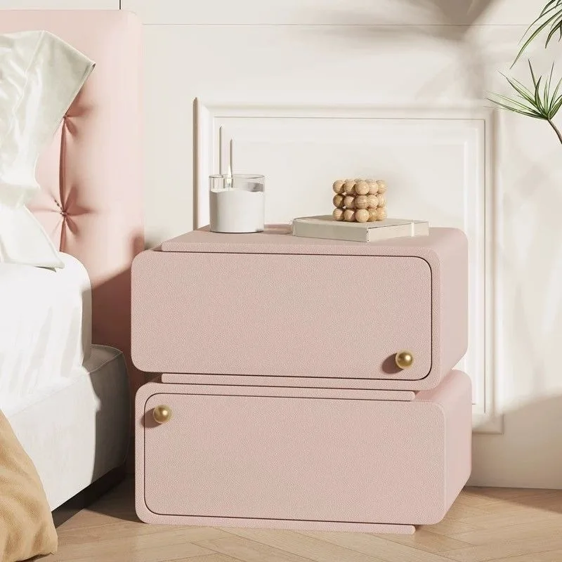 Solid wood bedside table New art simple modern home bedside table, very small leather bedroom light luxury cream style