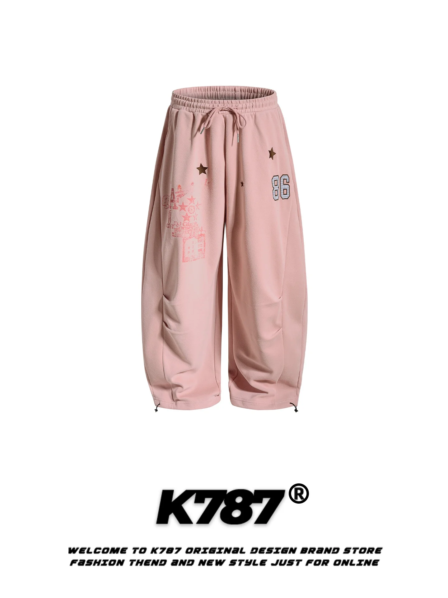 

K787 American Retro Letter Print Curved Knife Wide Leg Pants Women's Sports Street Dance Loose Casual Floor Length Trousers