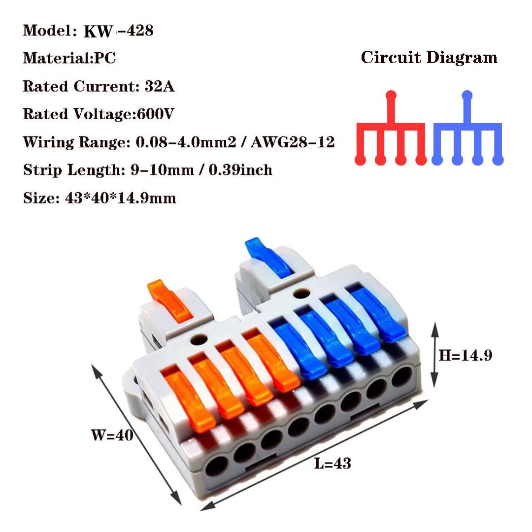 Wire Connectors KV-223-2 Terminal Block push-in Quick Connector Docking Wiring Connector Electrical plug in fast Cable Connector