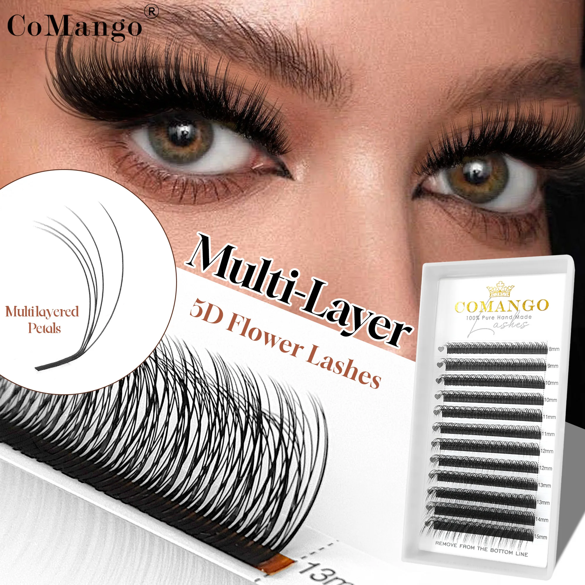 CoMango LC/LD Mehrschichtige 5D-Blütenwimpernverlängerung, natürliche schwarze Wimpern, superweiche 5D-Flora-Fairy-Wimpern, Make-up