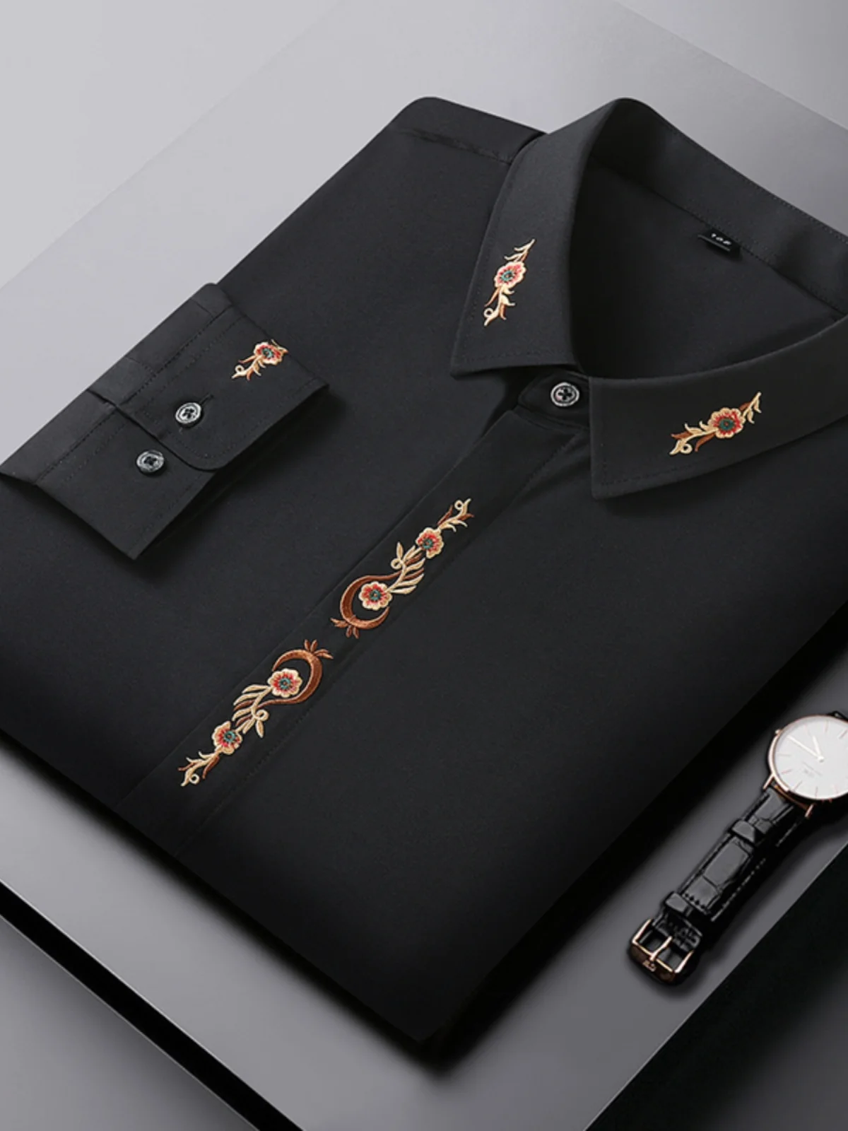 

Мужская повседневная свободная рубашка с вышивкой, комфортная, эластичная, больших размеров, осенняя, не требует глажки...