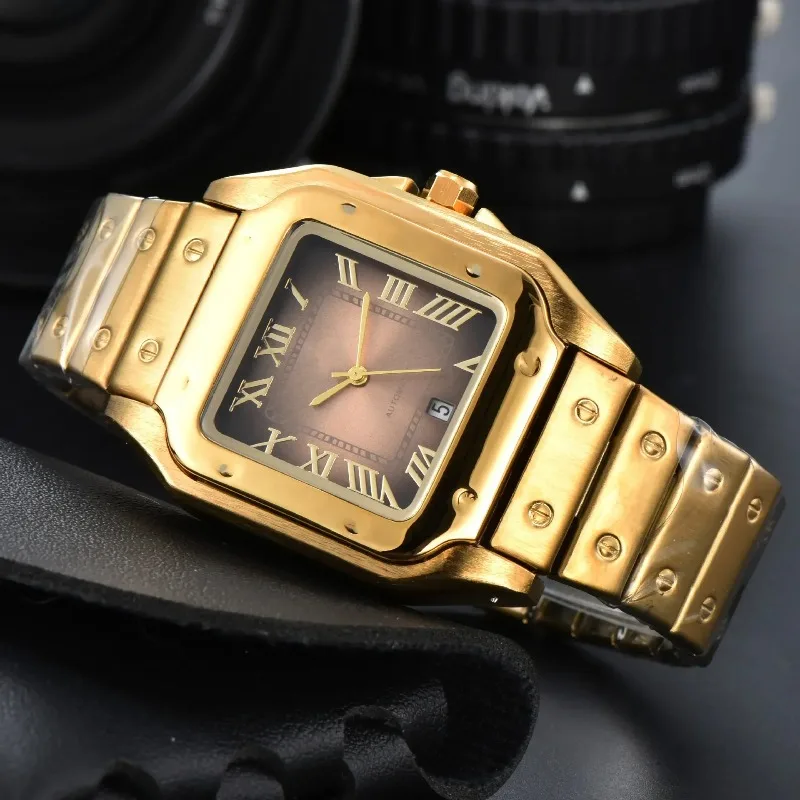 2025 Cronómetro de cuarzo cuadrado de acero inoxidable para hombre presenta un reloj con calendario multifuncional elegante y generoso.