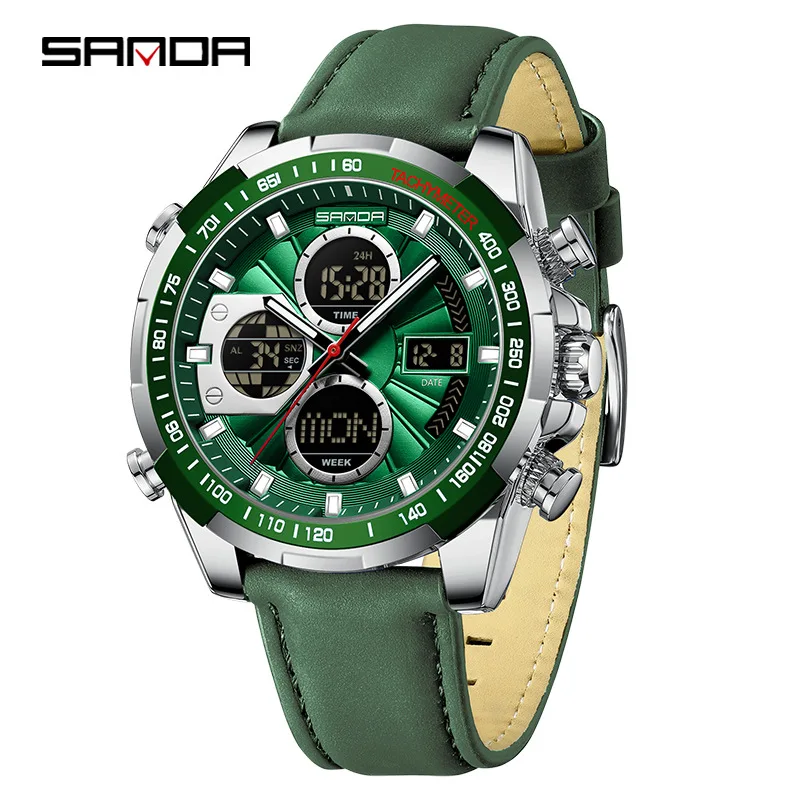 SANDA 5105 Dual Display Large Dial Men's Watch Electronic Quartz Dual Movement 5ATM Waterproof Outdoor Sports Hardcore Watch