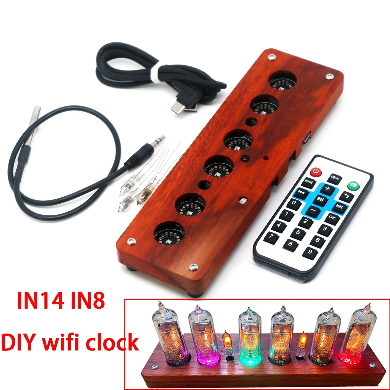 Smart WiFi Nixie Clock IN14 IN8 Tube Motherboard 6Bit Driver For IN-14 IN-8 Glow Tubes, Display Time Date Temp & Alarm, Type-C