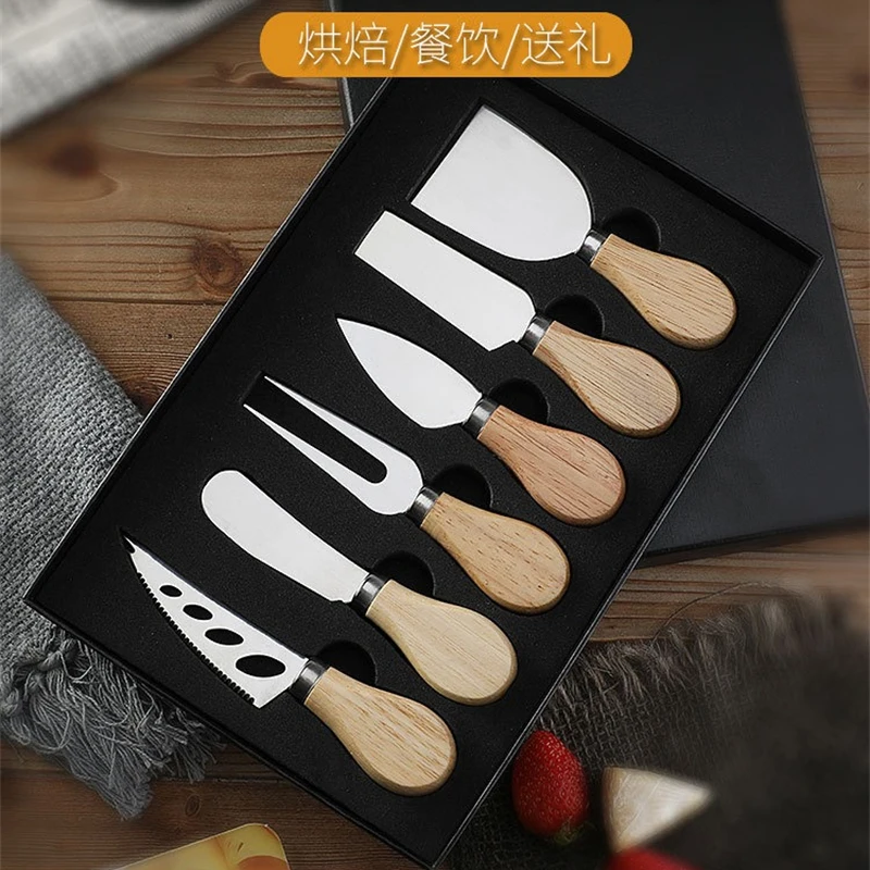 6/4pcs Exquisite Cheese Knives Set Stainless Steel Fork Spreader Collection Walnut Handle Cheese Slicer with Gift Box