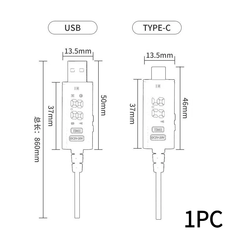 1PC DC 5V 12V 20V Adjustable Voltage Fast Charging Cable USB/Type-C To DC 5.5*2.5MM For Optical Modems, Routers And Laptops.