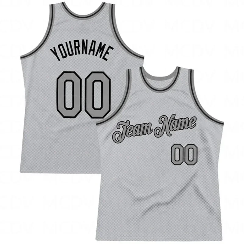 

Custom Silver Gray Steel Gray-Black Authentic Throwback 3D Print Team Name Number Vest Game Practice Clothes Adult/Youth