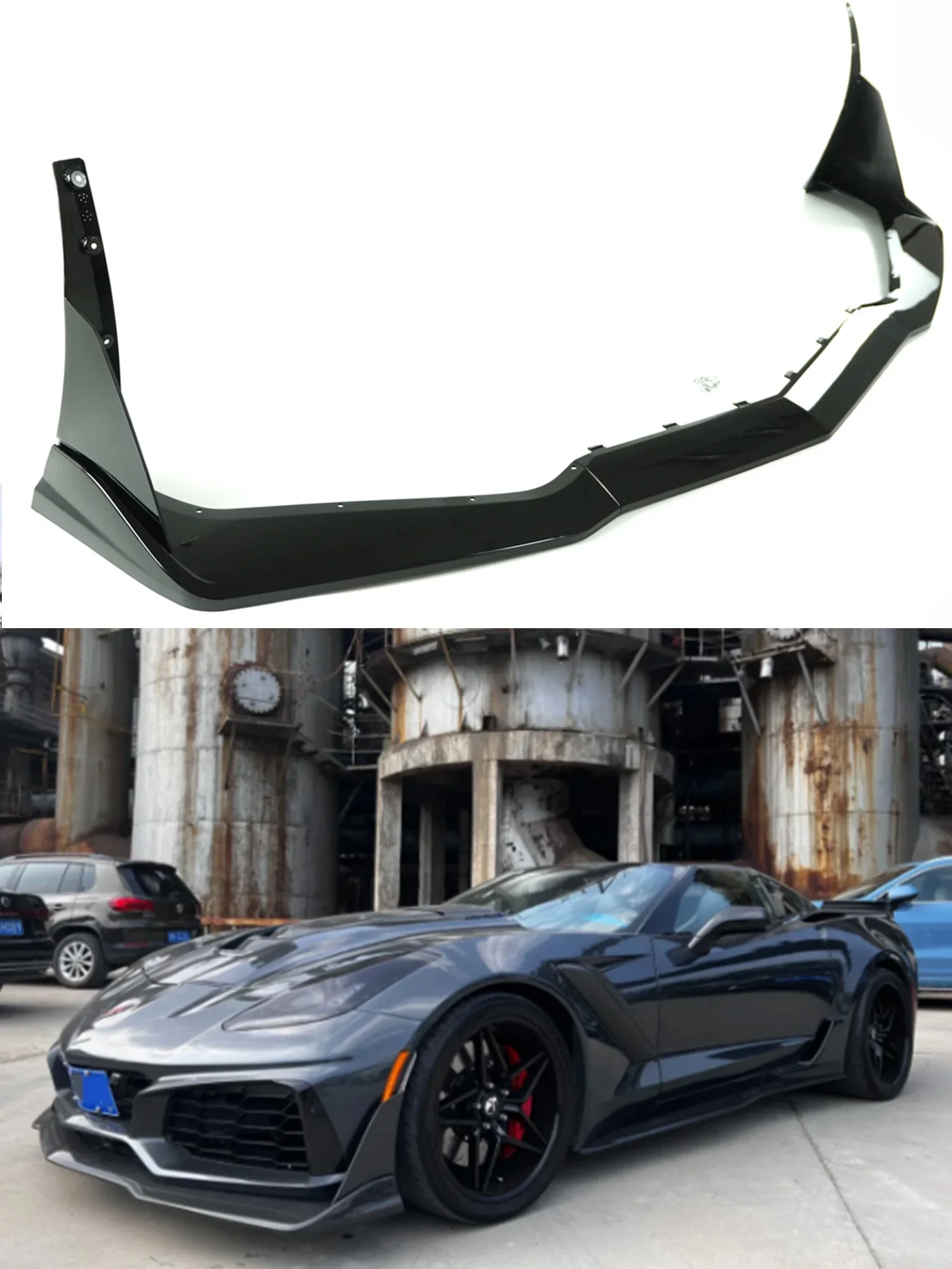 Für Chevrolet Corvette C7 2014 2015-2019 Modifiziert mit Zr1 Stoßstange, Frontstoßstangenlippe mit Winglets, Spoiler, Splitter, Karosserie-Kit