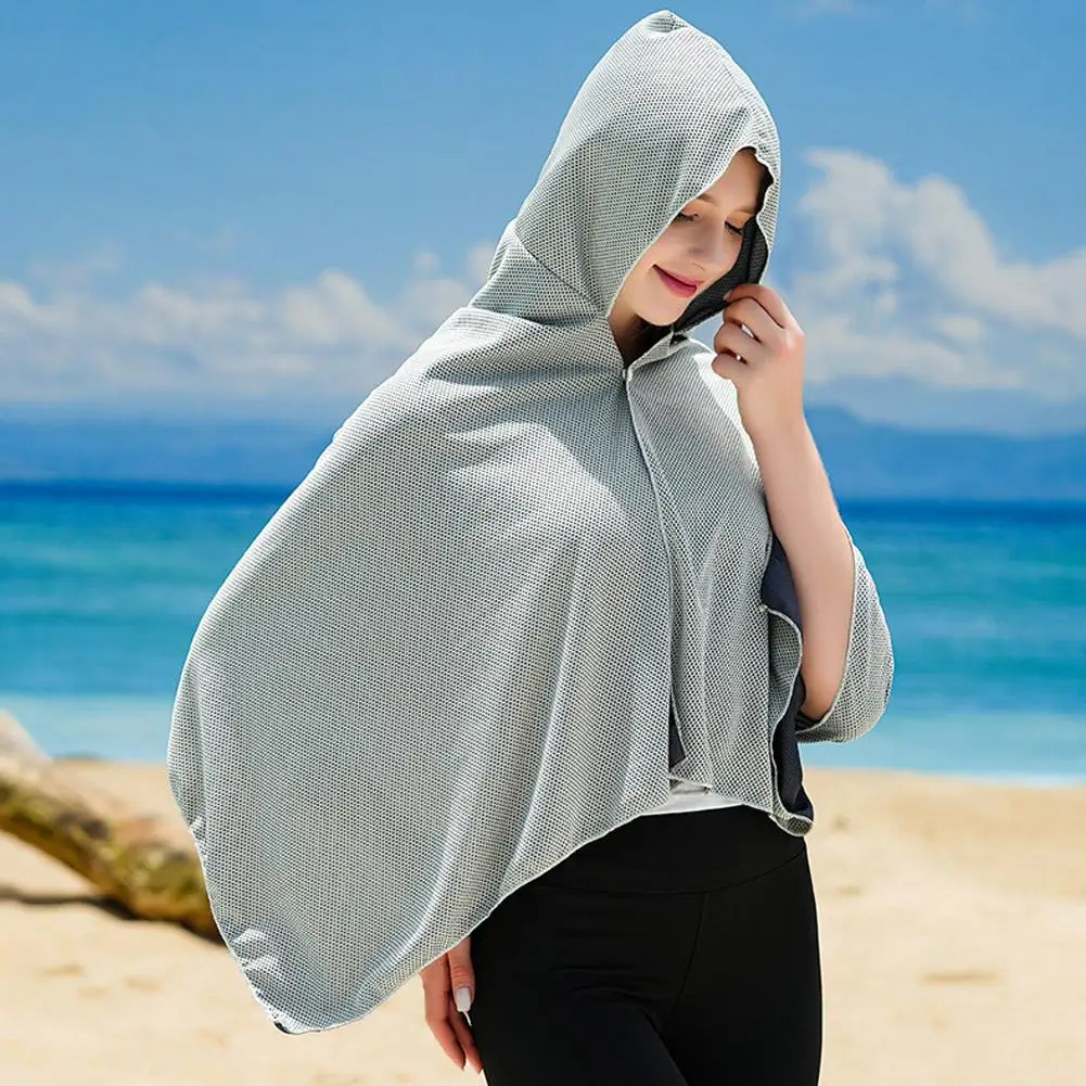 

Enlarged Quick-Drying Poncho Sports Cold Sun Protection Hooded Water-Absorbent Bath Quick-Drying Poncho Towel Sunshade Shaw E9X5