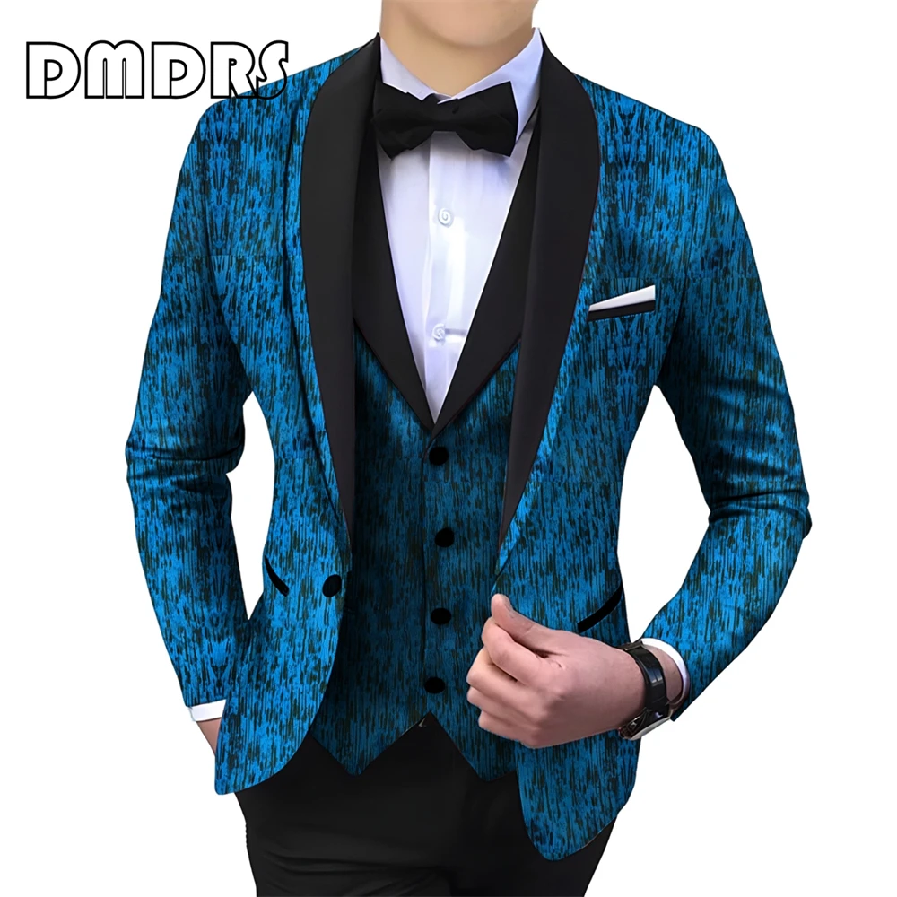 Dyeing Stripes Men's 3 Pieces Suit Set Jacket Pants Vest Shawl Neck Men Tuxedo Dinner Formal Suits Dresswear Groom