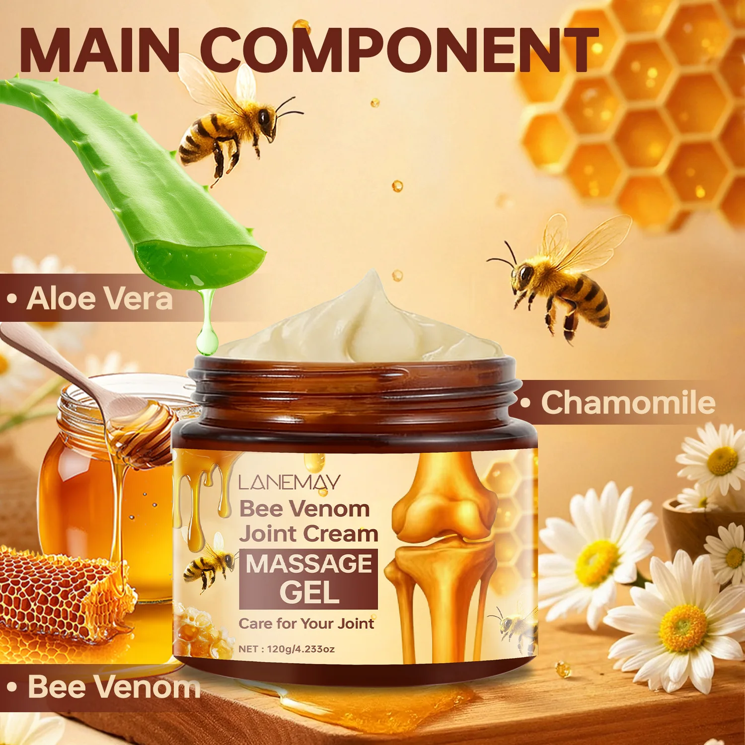 Bee Venom Joint Care Massage Gel - Relieves Joint Swelling and Pain, Provides Skin Care for Joint Areas of the Body 120g