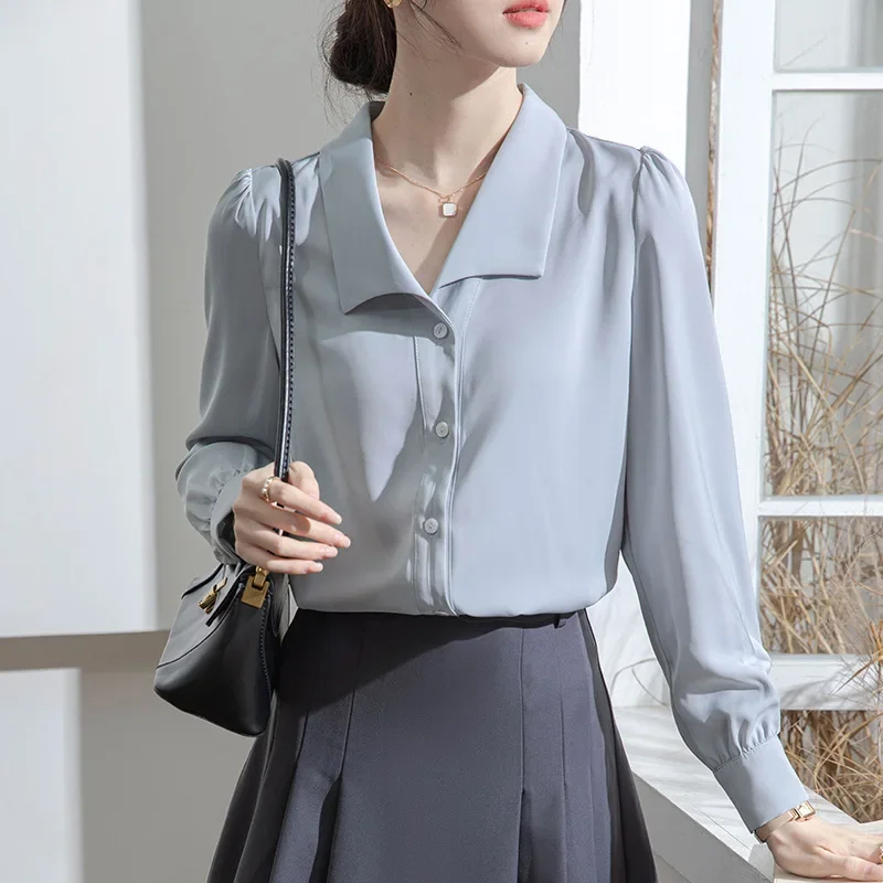 2024 Autumn Blueshirt Women's Long Sleeve Professional Business Casual Interview Shirt High Quality Fabric Elegant Design