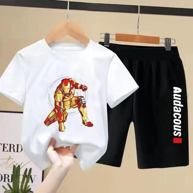 

Summer Baby Girls Clothes Set Children Boy Iron Man Printed T-shirts and Shorts 2 Piece Suit Kid Short Sleeve Top Bottom Outfits
