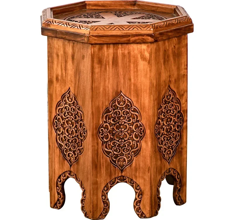 

Thai Handmade Wooden Tea Table Chair Combination Southeast Asian Style Solid Wood Carving Thai Elm Furniture